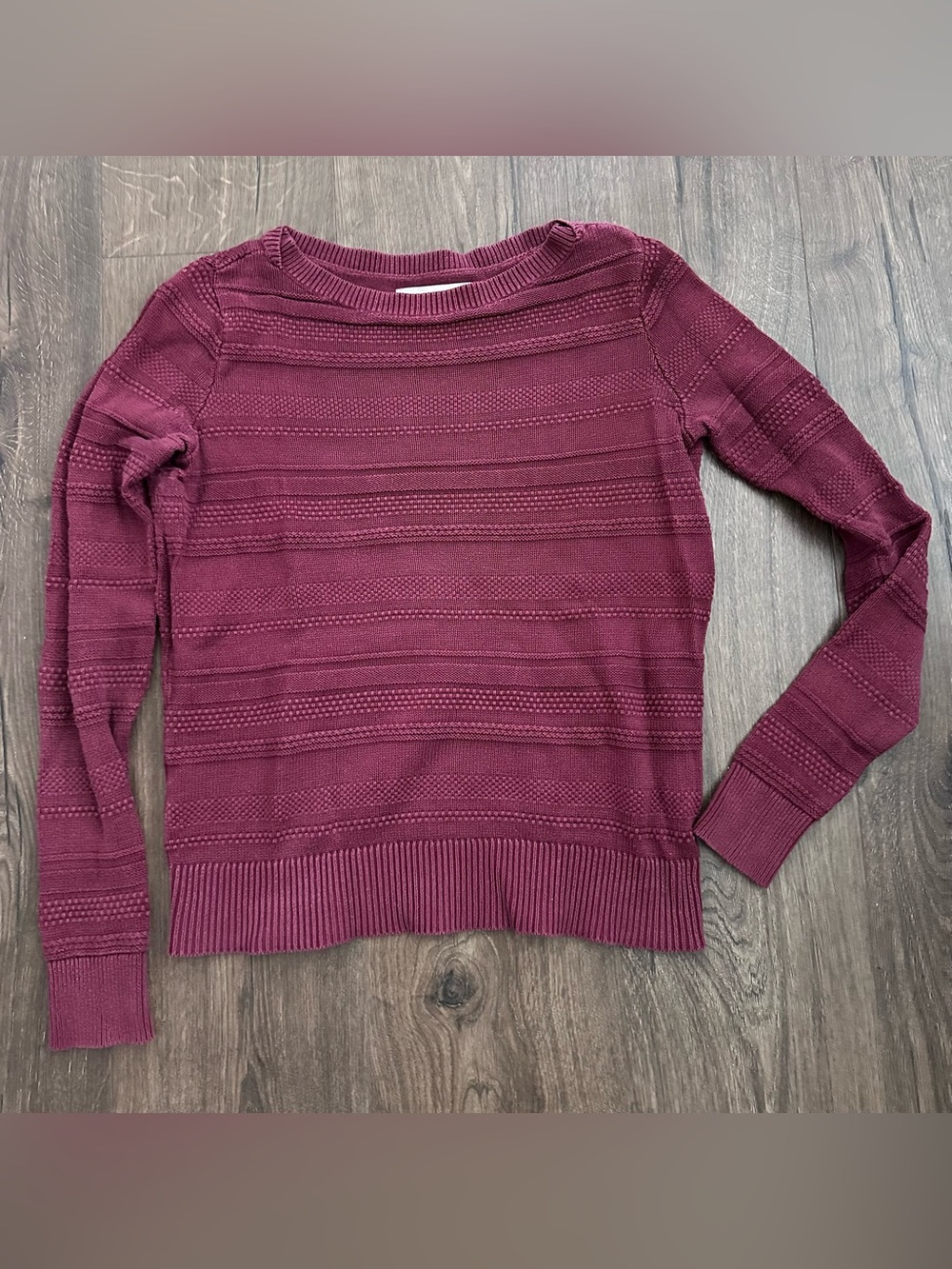 LOFT 100% Cotton Textured Crewneck Sweater in Deep Wine - Picture 2 of 5